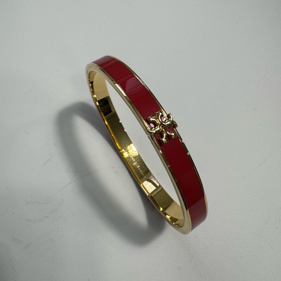 Tory Burch Kira Logo Monogram Red and Gold Bangle Bracelet Medium main image 4